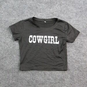 Cowgirl Shirt Womens Small Black Graphic Western Print Slim Fit Crop Graphic Tee